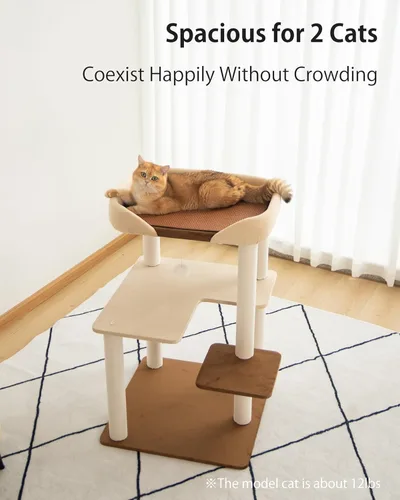 Miniatura 2 de Árbol para gatos para gatos grandes, torre moderna amigable para gatos mayores con estantes anchos, postes rascadores de algodón, base súper
