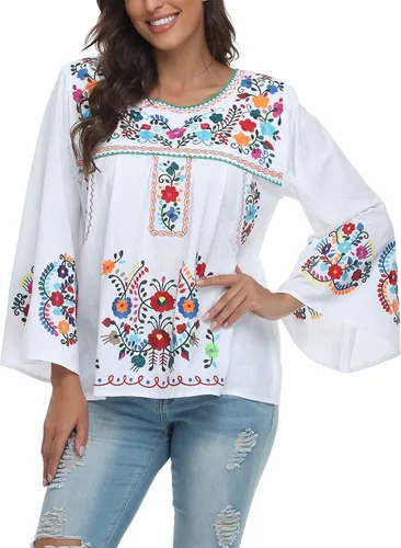 Miniatura 4 de YZXDORWJ Blusa de verano con bordado bohemio mexicano bohemio para mujer