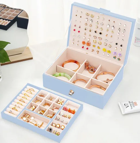 Miniatura 180 de Joyero de pendientes para mujeres y niñas, organizador de aretes de 5 capas, caja organizadora de joyas blanca con candado, collares y aretes