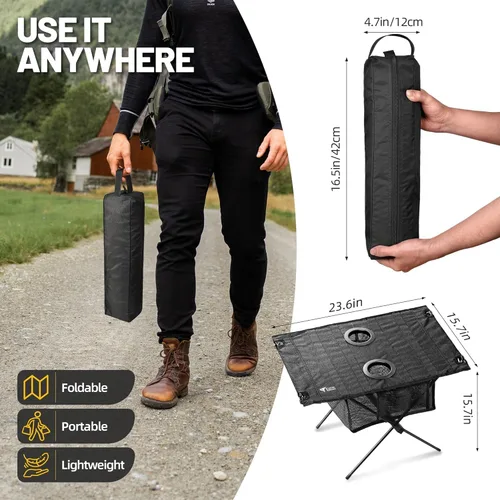 Miniatura 2 de Zune Lotoo Mesas de playa pequeñas para arena plegable, mesa de camping portátil plegable con portavasos y almacenamiento de malla para campamento