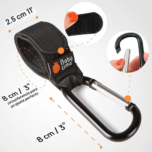 Miniatura 7 de Baby Uma Ganchos de cochecito para bolsas (paquete de 2) – Clips y ganchos universales para cochecito, antideslizantes con apertura con una sola