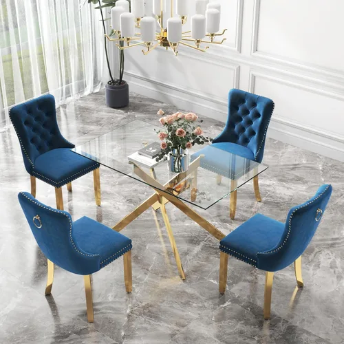Miniatura 52 de Juego de comedor de 3 piezas con superficie de vidrio transparente, juego de comedor cuadrado minimalista moderno de 36'', juego de mesa de cocina