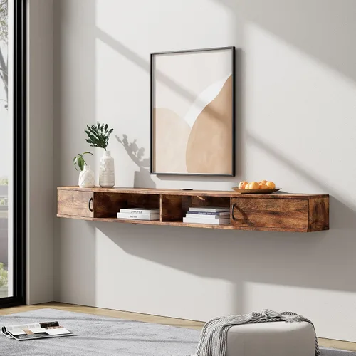 Miniatura 4 de WAMPAT Estante flotante de TV de 70 pulgadas con estación de carga, soporte de TV montado en la pared, soporte de consola multimedia con gabinete