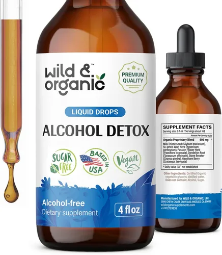 Wild & Organic Gotas de desintoxicación de alcohol, limpieza de hígado y riñón con cardo mariano, triturador de piedras Chanca Piedra, complejo anti