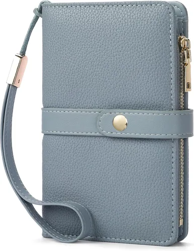 Miniatura 9 de Cartera pequeña para mujer, con bloqueo RFID, de piel vegana, delgada, plegable, para tarjetas de crédito, portapasaporte, cartera de viaje