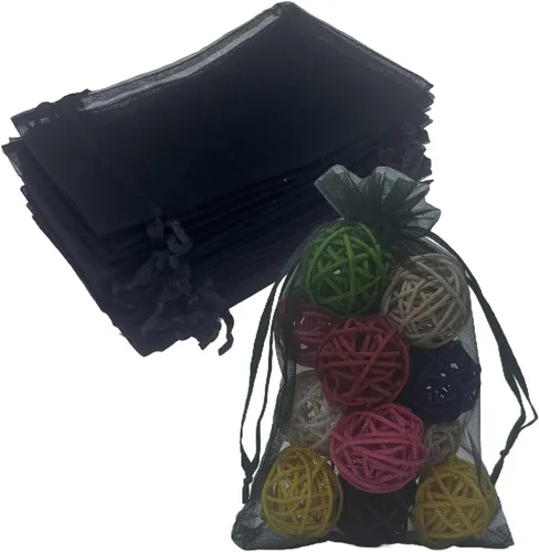 Miniatura 28 de Paquetes de 50 bolsas de organza de regalo de 4 x 6 pulgadas, cordón negro a granel para baby shower, Navidad, cumpleaños de profesores, recuerdos