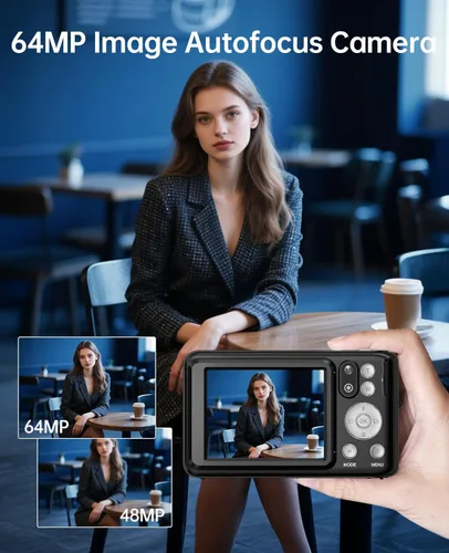 Miniatura 3 de Cámara digital 5K para fotografía con zoom óptico 6X, cámara WiFi de enfoque automático de 64 MP para YouTube con doble lente, cámaras digitales