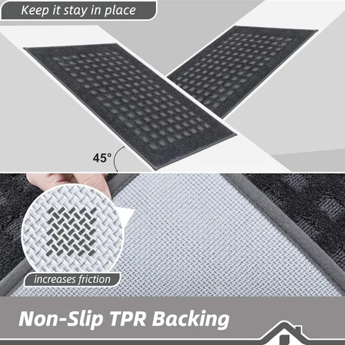Miniatura 5 de BEQHAUSE Tapetes para puerta de 20 x 32 pulgadas, tapete antideslizante de punto gofre, de perfil bajo, resistente a la suciedad y absorbente, Gris