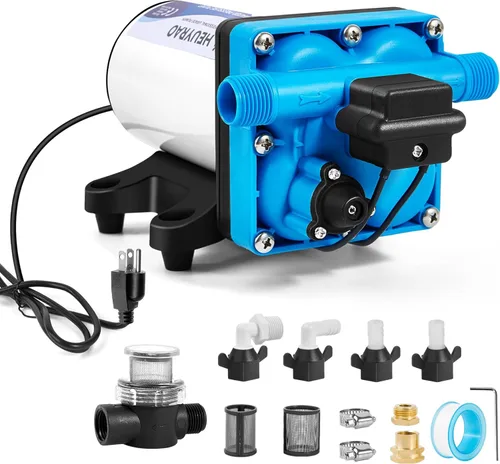 Miniatura 12 de Heuyrao Bomba de agua para caravana de 12 V CC, silenciosa, 4.0 GPM 45 PSI, diafragma autocebante de 3 cámaras, bomba de presión de agua dulce