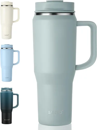 Miniatura 24 de EALGRO Botella de agua aislada de 40 onzas con popote y asa, frasco de agua deportivo de metal grande, taza de café de viaje de acero inoxidable