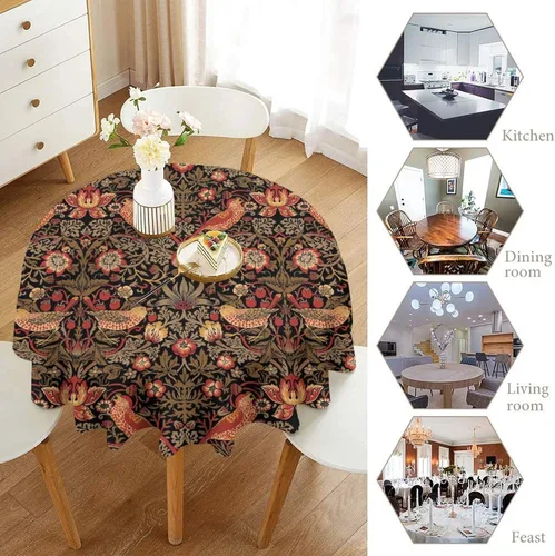 Miniatura 257 de Mantel Floral Retro de Pájaros, Diseño Original Bohemio William Morris Estampado Cubierta de Mesa para Hogar Picnic Fiesta Comedor Cocina William