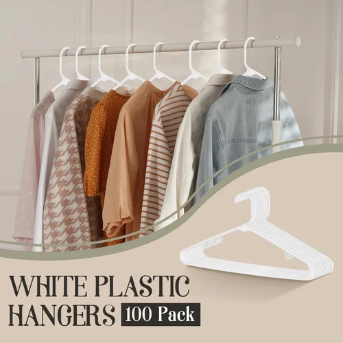 Miniatura 2 de ZENY Paquete de 100 perchas de plástico blanco para colgar ropa que ahorran espacio, perchas de ropa de larga duración