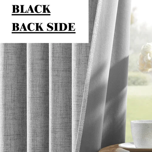 Miniatura 7 de Miss Seltex - Cortinas de lino 100% opacas para dormitorio, con aislamiento térmico, con textura de lino, con pestaña trasera, cortinas opacas