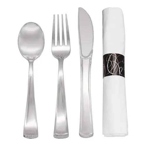 Miniatura 8 de Party Essentials Party Supplies - Juego de cubiertos envueltos desechables, servilletas y cubiertos preenrollados, cucharas, tenedores, cuchillos