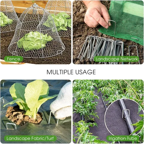 Miniatura 6 de Estacas galvanizadas de 12 pulgadas para paisaje, 25, 50, 100 unidades, resistentes al óxido, estacas de tierra en forma de U para tela de césped