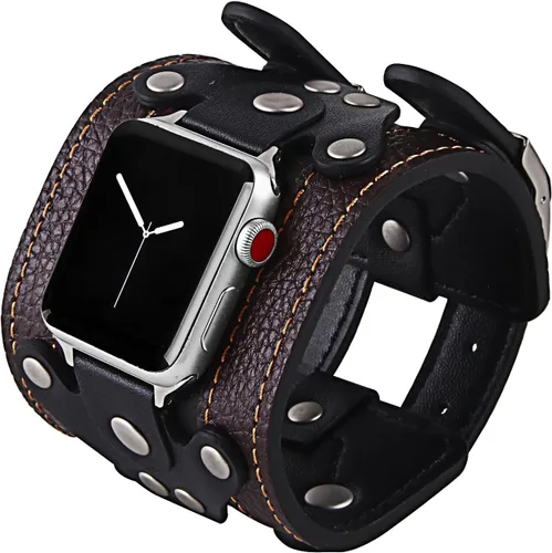 VIQIV Correas de cuero compatibles con Apple Watch 38/40/41/42/44/45/1.929 in Series 9 8 7 6 5 4 SE Ultra Band para mujeres y hombres, correas de