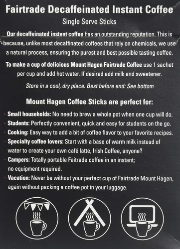 Miniatura 10 de Mount Hagen 25 paquetes de café descafeinado instantáneo de una sola porción – 1 paquete Granos arábica orgánicos descafeinados de tostado medio