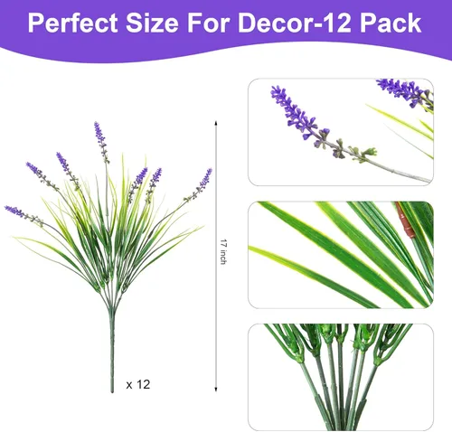 Miniatura 8 de Ammyoo Plantas artificiales de plástico para decoraciones al aire libre, hierba falsa de mono para el porche y patio exterior, plantas verdes Morado