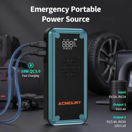 Miniatura 5 de Arrancador de batería con compresor de aire, Acmount 5000A arrancador de batería de coche con inflador de neumáticos de 150 PSI para hasta 9.0 L