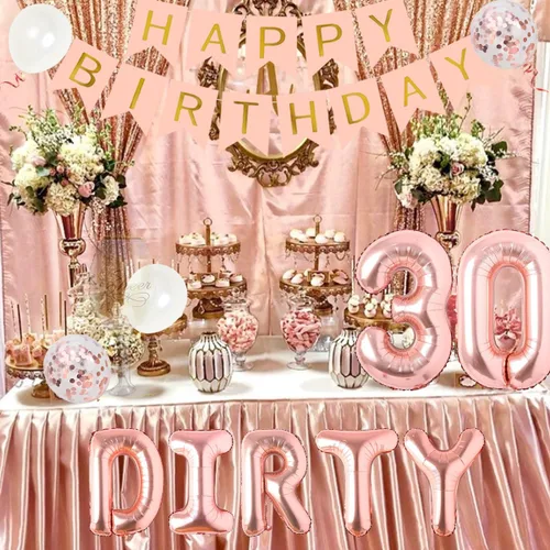 Miniatura 2 de Decoraciones de fiesta de cumpleaños número 30 para ella, pancarta de oro rosa sucio de los treinta globos para tartas, suministros de fiesta