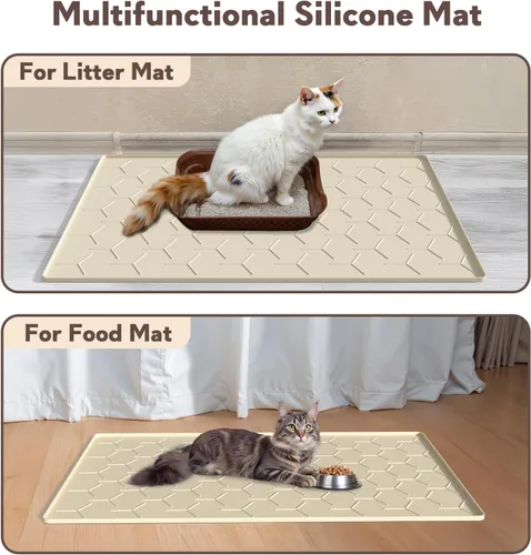 Miniatura 6 de Garoopion Tapete de Silicona para Atrapar Arena para Gatos, Grande Impermeable 34" X 22" Tapete para Caja de Arena de Gatos, Fácil de Limpiar, Beige