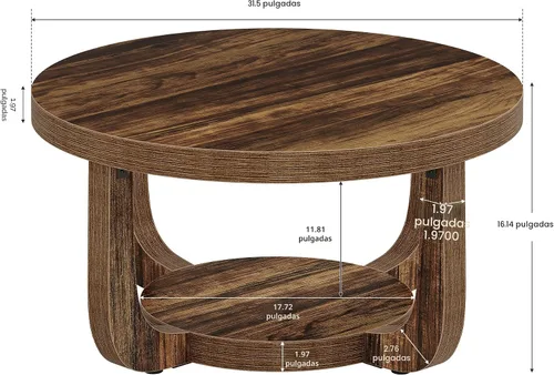 Miniatura 2 de Tribesigns - Mesa de café redonda, mesa de café circular de 2 niveles con almacenamiento, mesa auxiliar moderna de acento de madera para sala