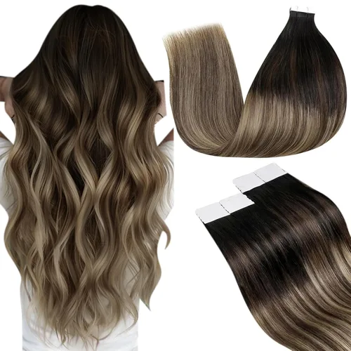 Miniatura 28 de LaaVoo - Extensiones de cabello humano Remy adhesivas con cinta invisible, cabello negro natural, extensiones de cabello para mujeres de color, 20