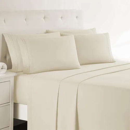 Miniatura 46 de Clara Clark - Juego de sábanas King con Flex Top, 6 piezas - Sábanas de lujo para cama King con cabeza dividida, juego de cama súper suave, King