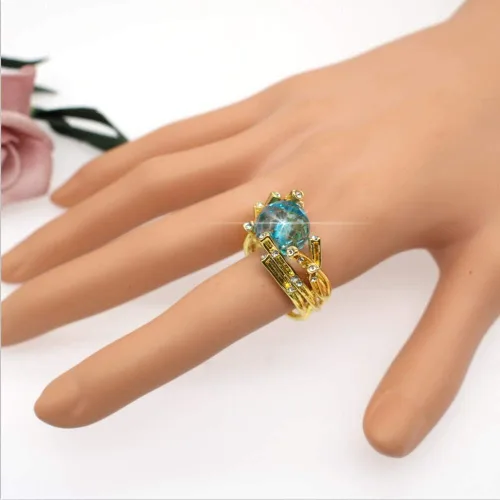 Miniatura 3 de HSQYJ Luxury Blue Red Oval Cubic Zirconia Promise Rings Classic Style Crystal Anniversary Wedding Engagement Bands Cocktail Ring for Women Girl Gold