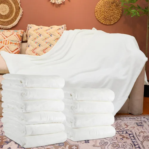 Miniatura 9 de Preboun 6 Piezas Mantas de Tiro de Sublimación Gruesas de Felpa Suave Mullidas Manta Blanca en Blanco para Bricolaje Fotos de Sublimación