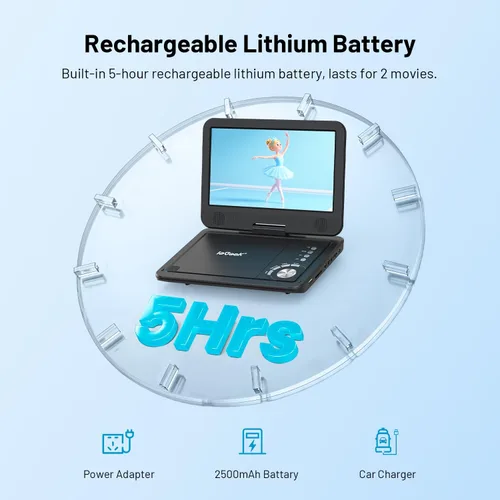 Miniatura 3 de ieGeek Reproductor de DVD portátil de 12.5", con pantalla giratoria HD de 10.5", reproductores de DVD para viajes en coche, batería recargable de 5