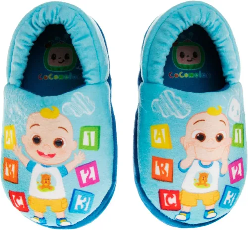 Josmo Cocomelon - Pantuflas para niños y niñas, zapatos de casa para niños y niñas, pantuflas de felpa cálidas, zapatos de cocomelon (bebéniño)