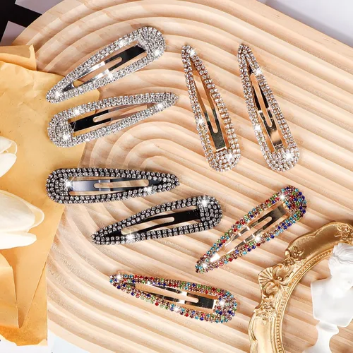 Miniatura 2 de 8 pinzas para el cabello con diamantes de imitación, pasadores para el cabello con cristales de gota de agua, horquillas de metal brillante, plateado
