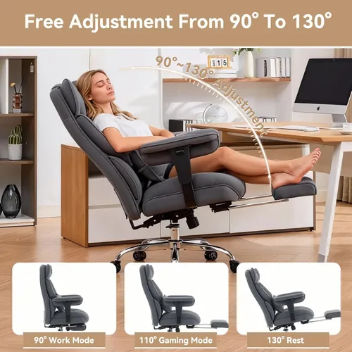 Miniatura 4 de Efomao Silla de oficina grande y alta con reposapiés, silla de escritorio resistente de 350 libras, silla de oficina ejecutiva extra ancha con azul