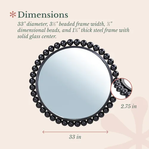 Miniatura 3 de Hamilton Hills Espejo circular negro de 33 x 33 pulgadas, elegante espejo redondo para sala de estar, baño, entrada, decoración de tocador, cuentas