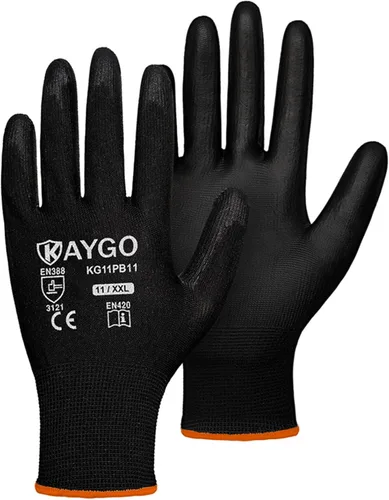 Miniatura 13 de KAYGO KG11PB - Guantes de seguridad con revestimiento delgado de poliuretano, tejido sin costuras, agarre suave en palma y dedos, para trabajo Verde