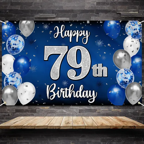 Miniatura 272 de Decoración de feliz cumpleaños 35, globo azul y plateado de 35 años, cartel grande de telón de fondo de cumpleaños, suministros para fiesta de 35th