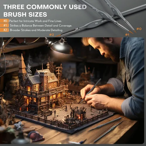 Miniatura 2 de Golden Maple Pinceles de pintura en miniatura Drybrush - Juego de 10 pinceles para detalles de modelos, pinceles de punta fina pequeños