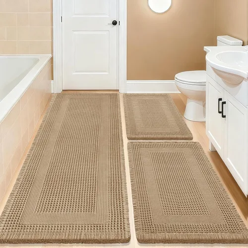 Miniatura 23 de Tapete de baño con diseño de gofre, moderno, bohemio, absorbente, antideslizante, ultrasuave, lavable a máquina, con letra de baño, dormitorio