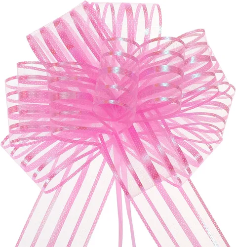 Miniatura 34 de MECCANIXITY 5 lazos metálicos de organza de 4 pulgadas para envolver regalos, color rosa claro para cestas de boda, regalos de Navidad, día de San