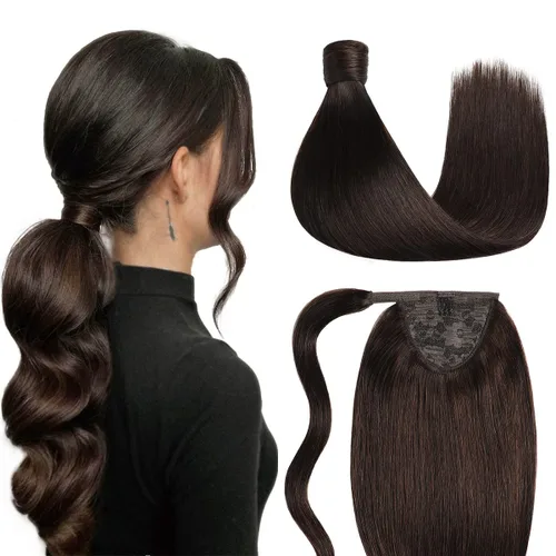Miniatura 8 de SUYYA Extensión de cola de caballo de cabello humano con clip, extensión de cabello humano lacio con pasta mágica, 2.82 oz, 16 pulgadas, rubio