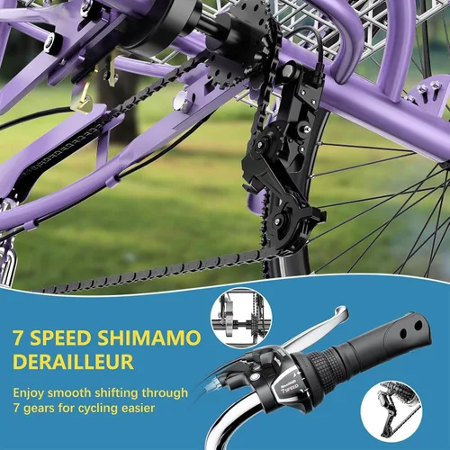Miniatura 5 de NAIZEA Triciclo para adultos, bicicleta de crucero de tres ruedas de 7 velocidades, triciclos para adultos de 20/24/26 pulgadas, bicicletas de 3