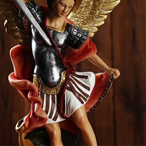 Miniatura 7 de QIANLING Estatua de San Miguel de 12.2 pulgadas, estatuas de Arcángel Miguel, estatua de Arcángel de San Miguel, Arcángel derrotado a Lucifer Rojo