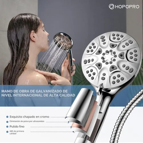 Miniatura 2 de Juego de ducha de mano de 6 funciones Hopopro. Ducha de alta presión. Juego de ducha de mano de alto flujo con soporte de manguera de 59 pulgadas.