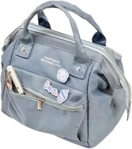 Lonchera Kawaii con pines kawaii, bonita bolsa de almuerzo estética para mujeres y niñas, bolsa grande con insulto, suministros escolares kawaii Azul