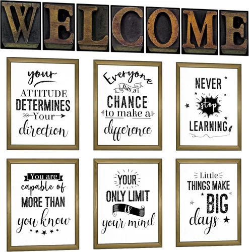 Miniatura 9 de Decoraciones para el aula, 13 pósteres de tablón de anuncios motivacionales industriales elegantes para decoración de aula, póster laminado de Blanco