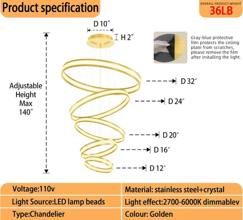 Miniatura 2 de Moderno candelabro de anillo acrílico regulable con LED, lámpara de anillo ajustable para comedor, sala de estar, dormitorio, cocina