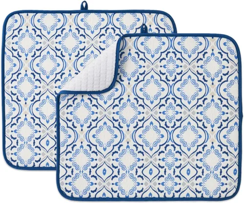 Miniatura 15 de Paquete de 2 tapetes de secado de platos para encimera de cocina, absorbentes, tapetes escurridor de platos de microfibra, almohadilla de secado