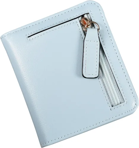 Miniatura 15 de Cartera pequeña para mujer, con bloqueo RFID, de cuero, plegable, compacta, tarjetero para mujer, con cremallera, bolsillo para monedas, ventana