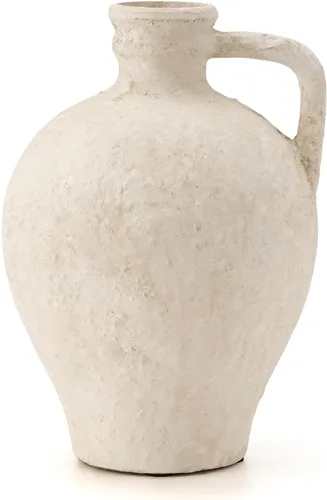 Miniatura 8 de LUKA Jarrón de cerámica rústico estilo granja, jarrón de terracota de 8.25 pulgadas con asa, jarrones de maceta de arcilla neutra jarrón decorativo